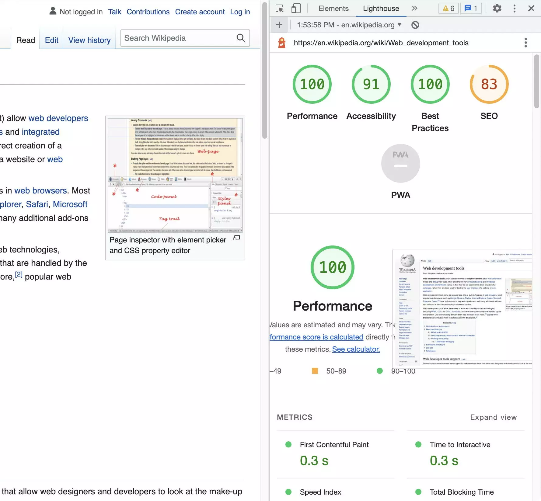 Risultato dell’audit con Lighthouse negli strumenti per sviluppatori di Chrome