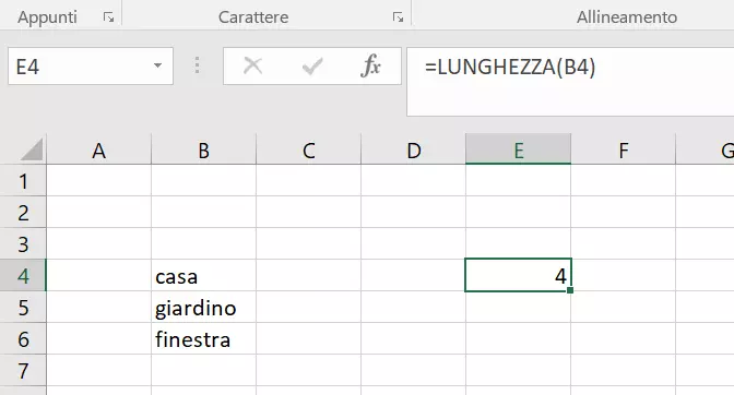 Funzione LUNGHEZZA di Excel con riferimento alla prima cella