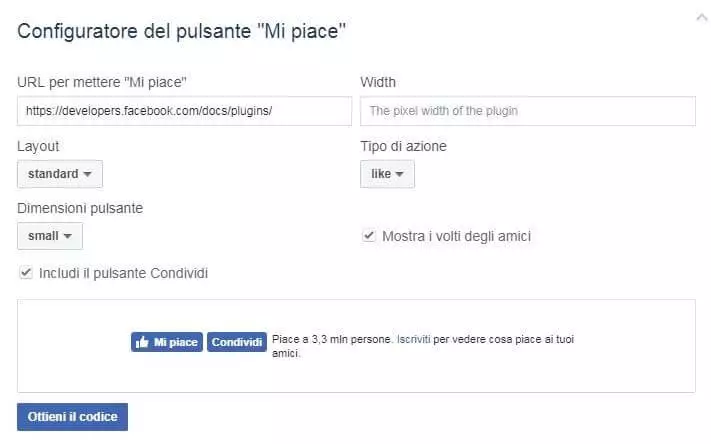 Configuratore del codice di Facebook: creazione del proprio plug-in Mi piace