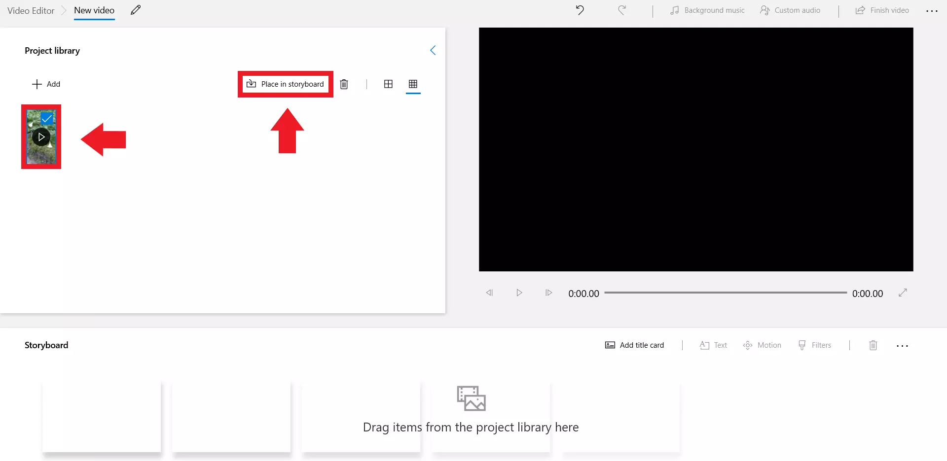 Fate clic sul video e poi su “Posiziona nello storyboard”