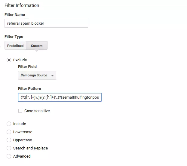 Account dimostrativo di Google Analytics: Funzione filtro