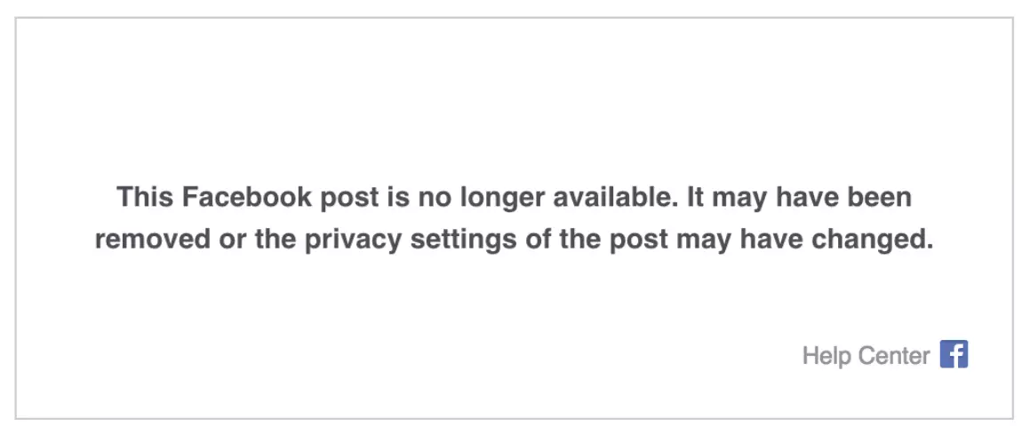 Messaggio di errore su Facebook: “Il contenuto non è più disponibile“