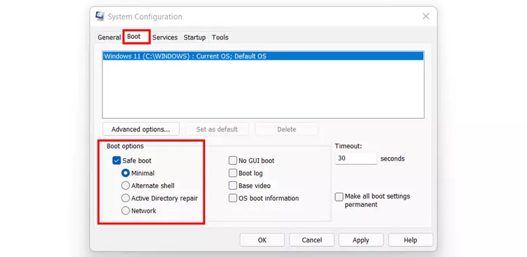 Windows 11: menu Start di msconfig