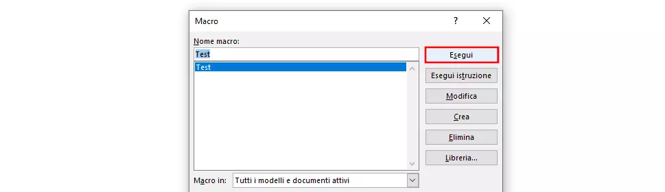 Elenco delle macro disponibili in Word