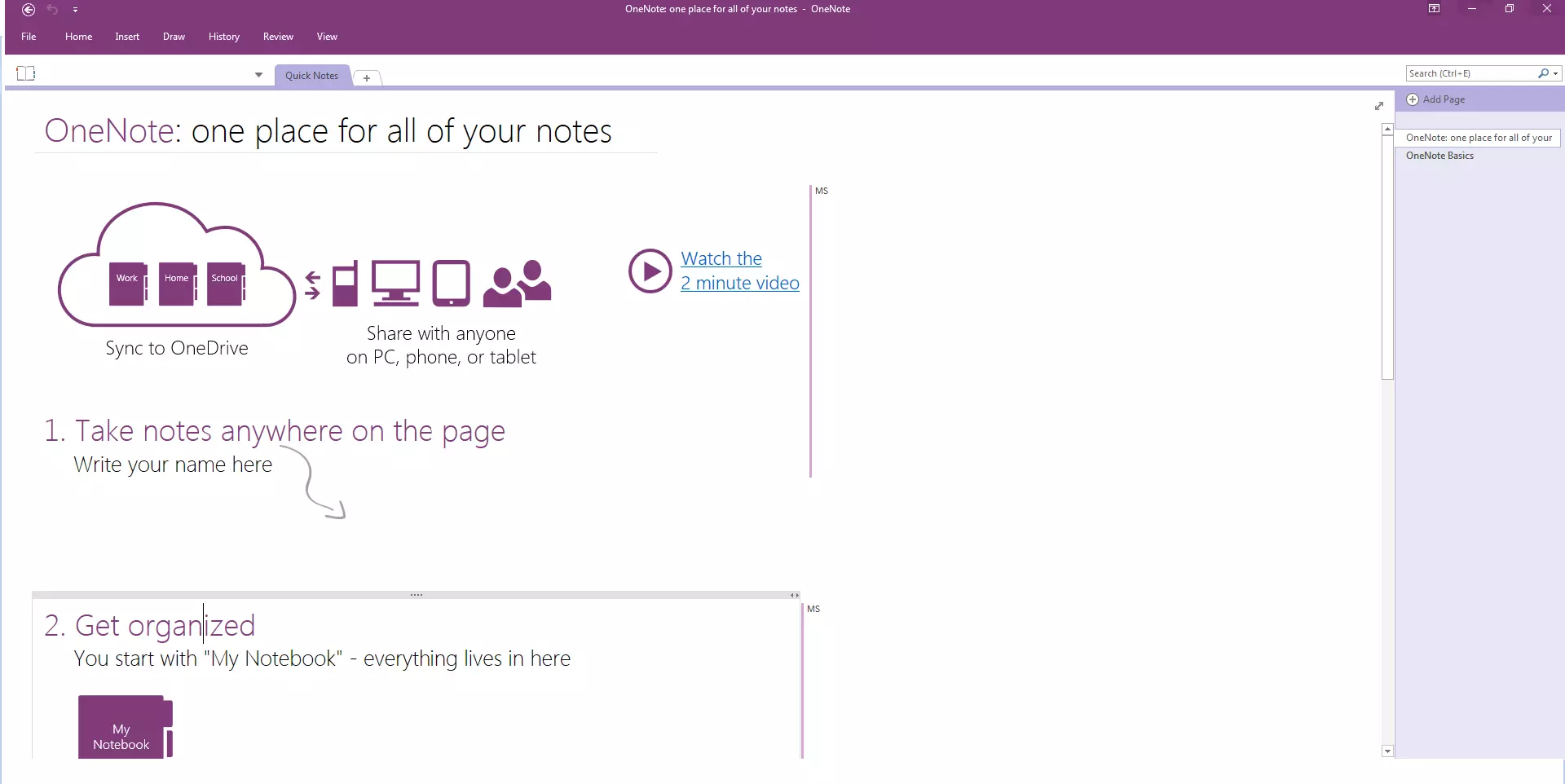 Interfaccia di OneNote