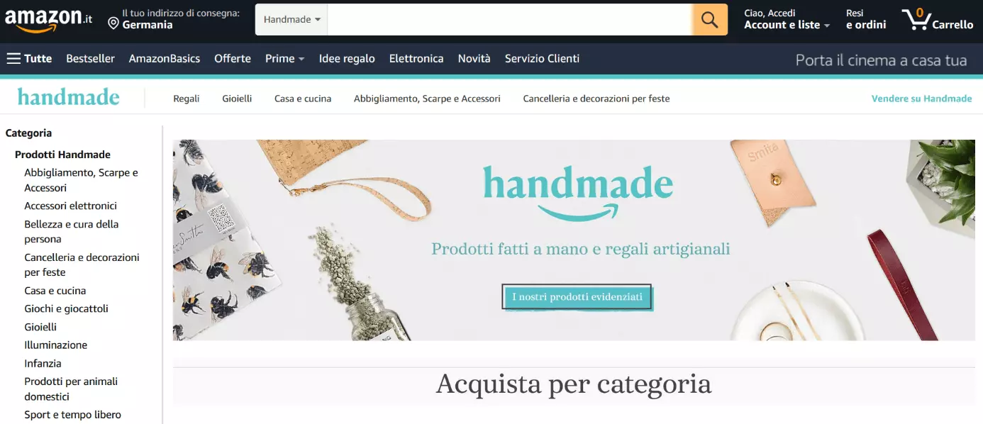 Pagina iniziale di Amazon Handmade