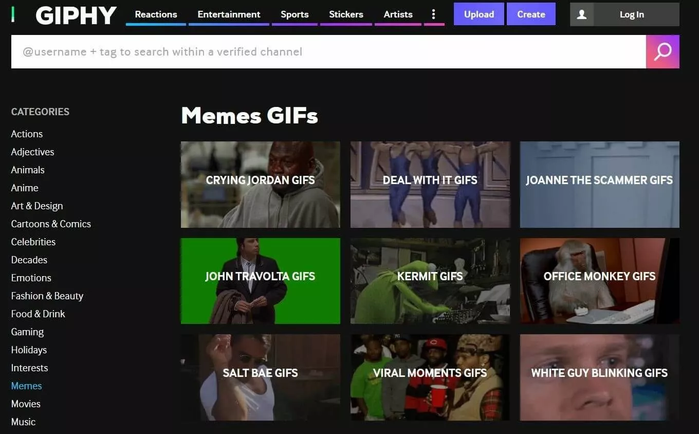 Fotogrammi GIF sotto forma di thumbnail su giphy.com