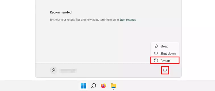 Pulsante di accensione nel menu di avvio di Windows 11