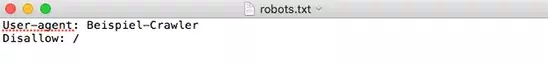 Screenshot di un file robots.txt che esclude un crawler specifico