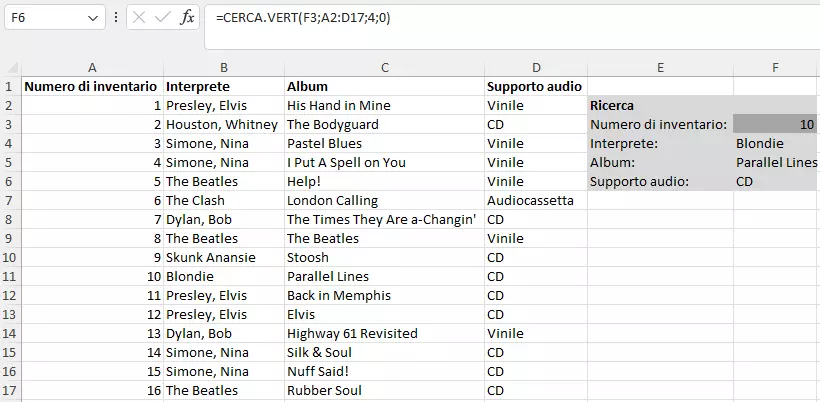 Creazione di una maschera di ricerca con più campi di output con Excel e CERCA.VERT