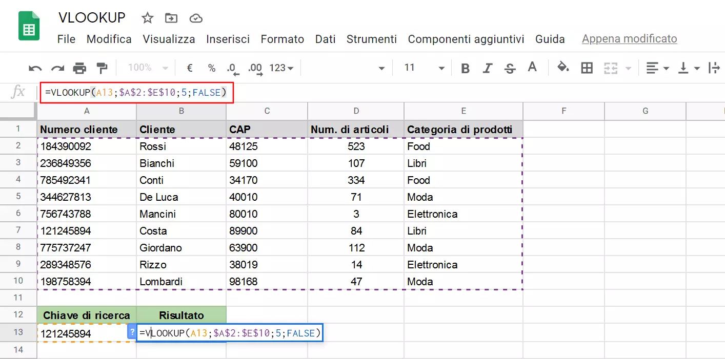 VLOOKUP con Fogli Google