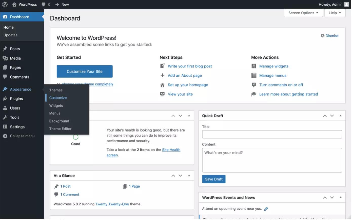 Personalizzazione del tema di WordPress nella dashboard