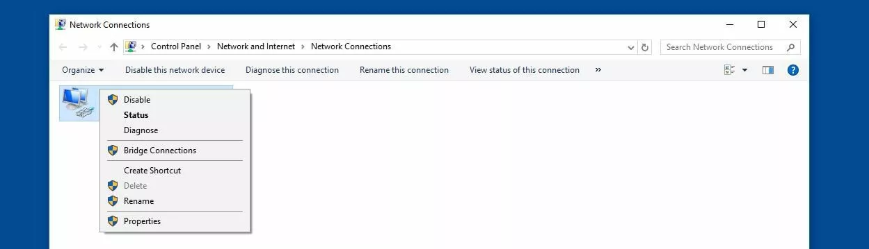 Elenco delle connessioni di rete configurate in Windows 8