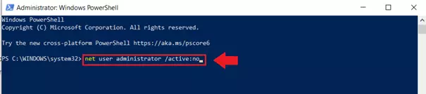 Inserite il comando “net user administrator /active:no” per disattivare l’amministratore