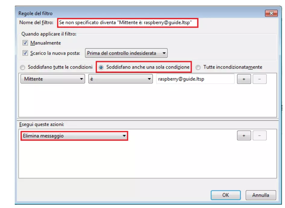 Menu di Thunderbird “Regole del filtro“