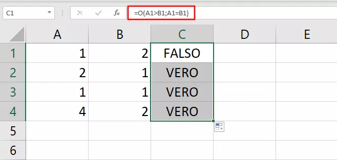 Funzione O di Excel con più argomenti