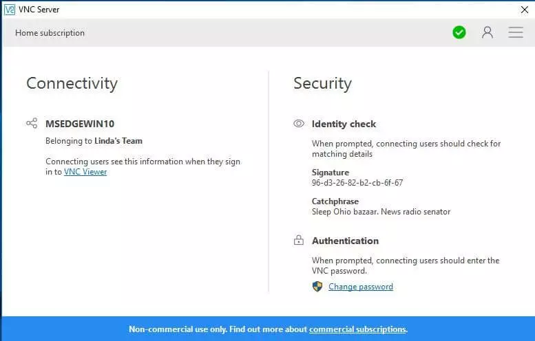 Interfaccia utente di VNC server (HOME Version)