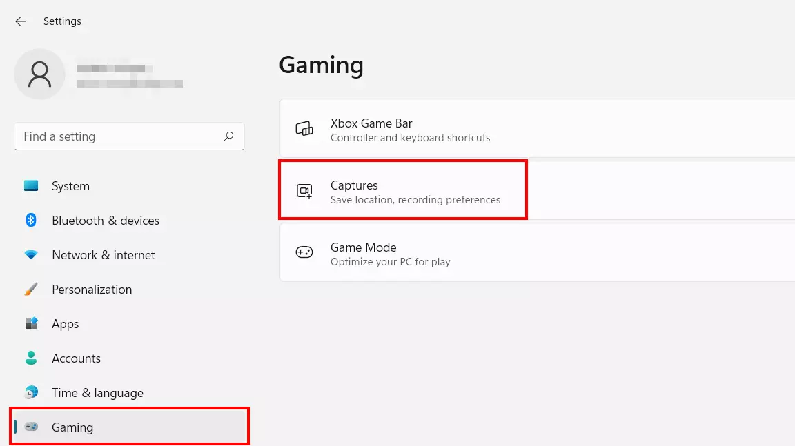 Menu “Giochi” nelle impostazioni di Windows 11