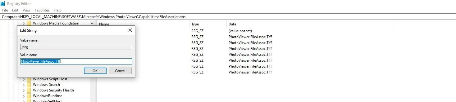 Menu per modificare una stringa nel registro di sistema di Windows