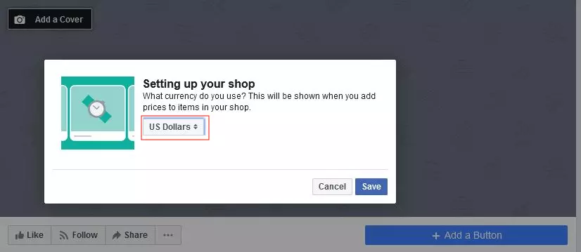 Configurazione del Facebook shop: scelta della valuta