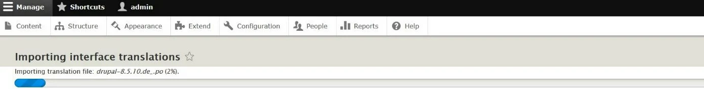 Menu Drupal per l’importazione di una traduzione dell’interfaccia utente