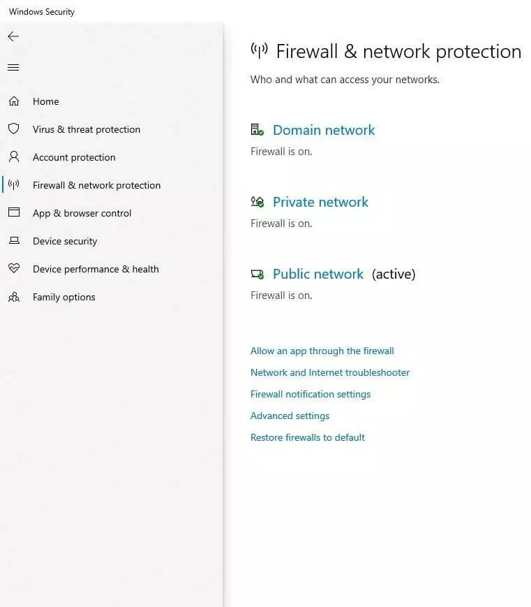 Protezione Firewall e della rete in Windows