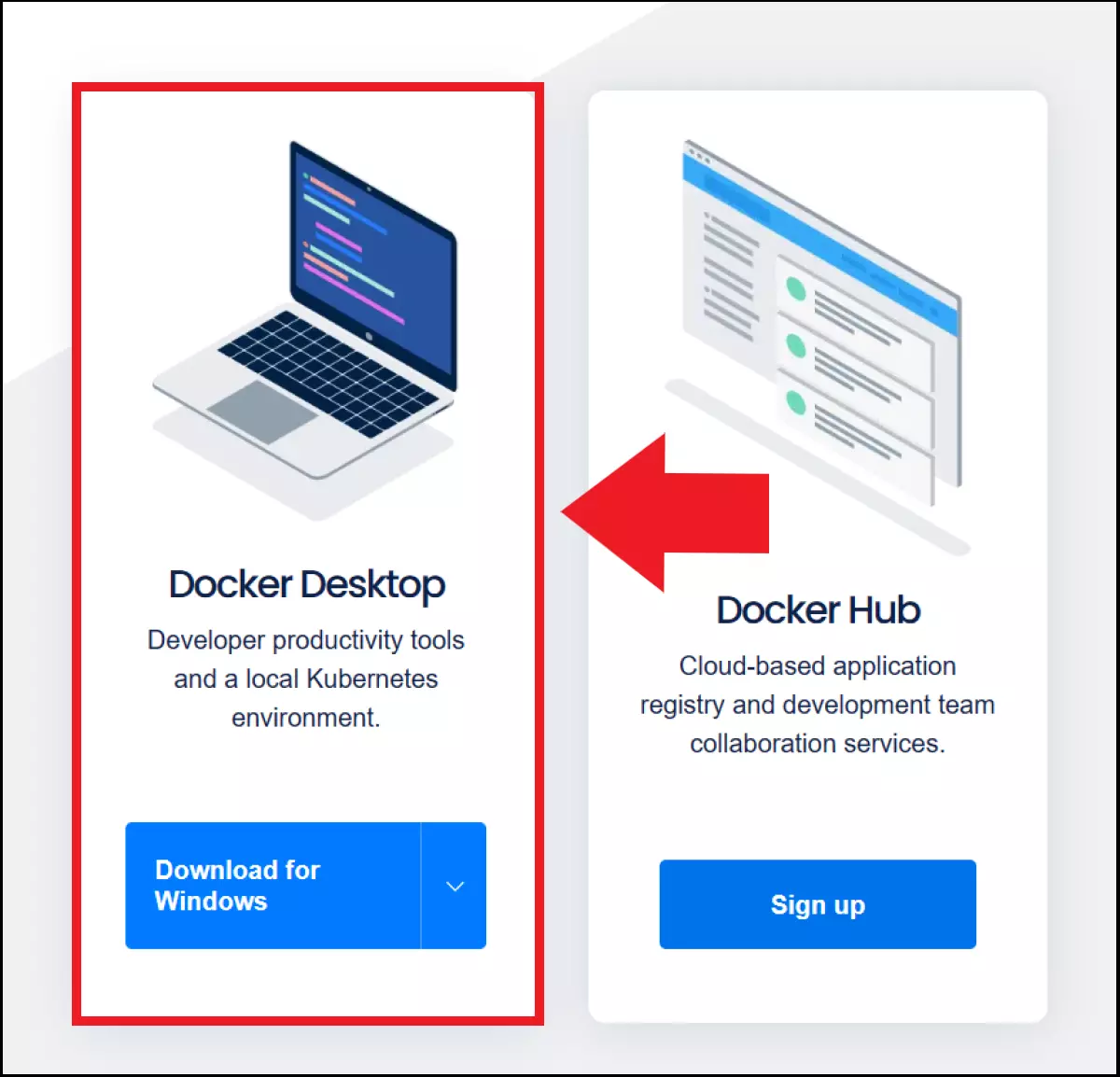 Immagine del sito web di Docker con opzione per il download di Docker Desktop