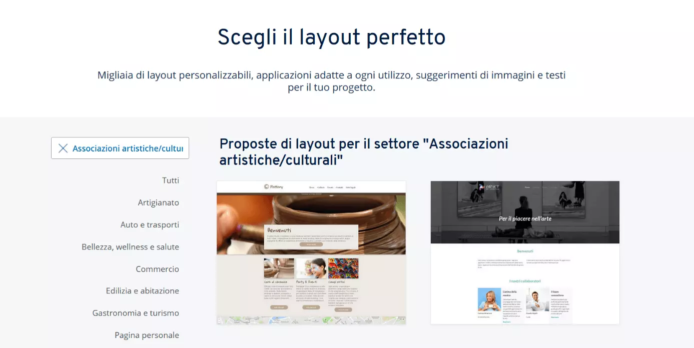 Template di IONOS per siti web per artisti: associazioni artistiche e culturali