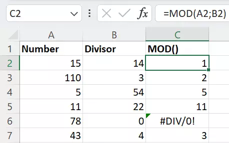 Esempio di funzione MOD di Excel