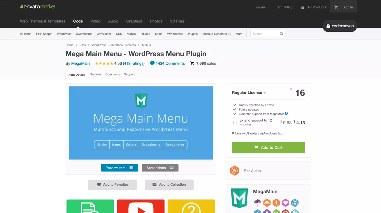 Mega Main Menu su codecanyon