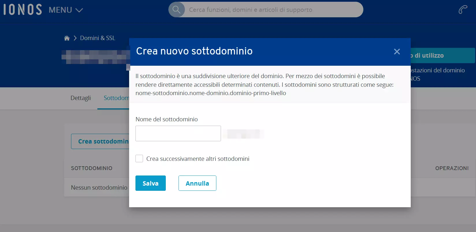 Creare un sottodominio sul Cloud Panel di IONOS