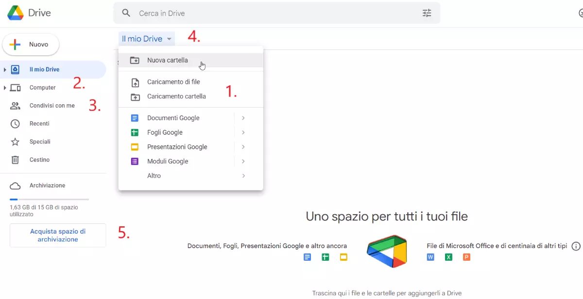 Screenshot dell’interfaccia utente di Google Drive