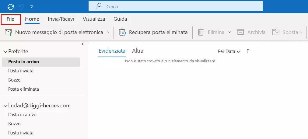 Barra dei menu di Outlook: Scheda “Inizio”