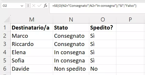 Combinazione della funzione SE-O in Excel