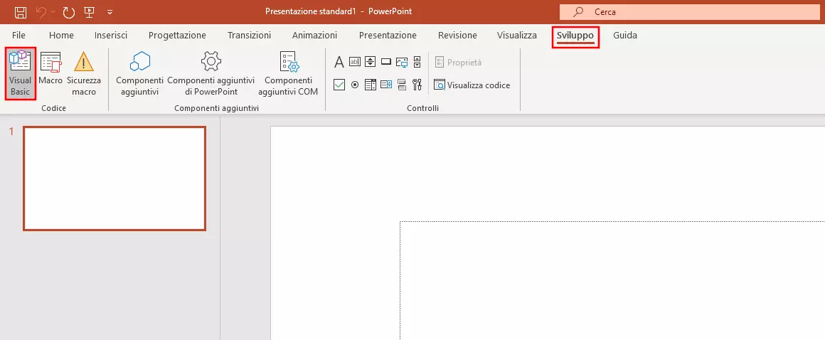 Scheda “Sviluppo” in PowerPoint 365