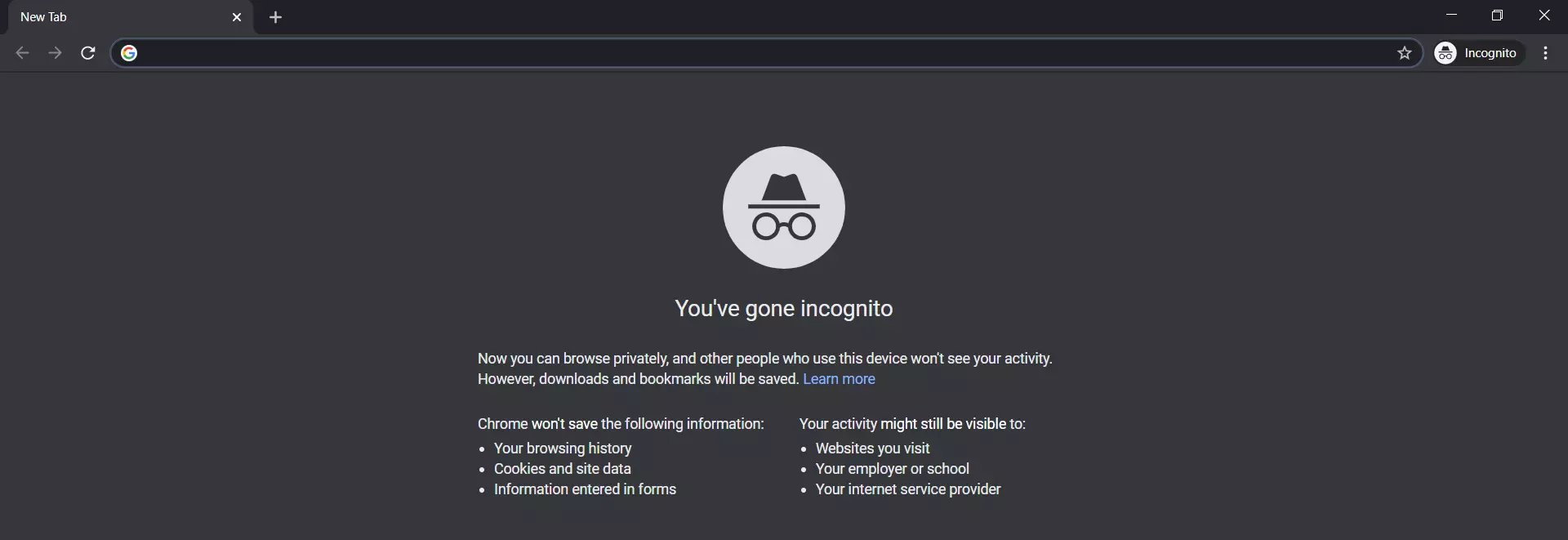 Chrome avviato in modalità di navigazione in incognito