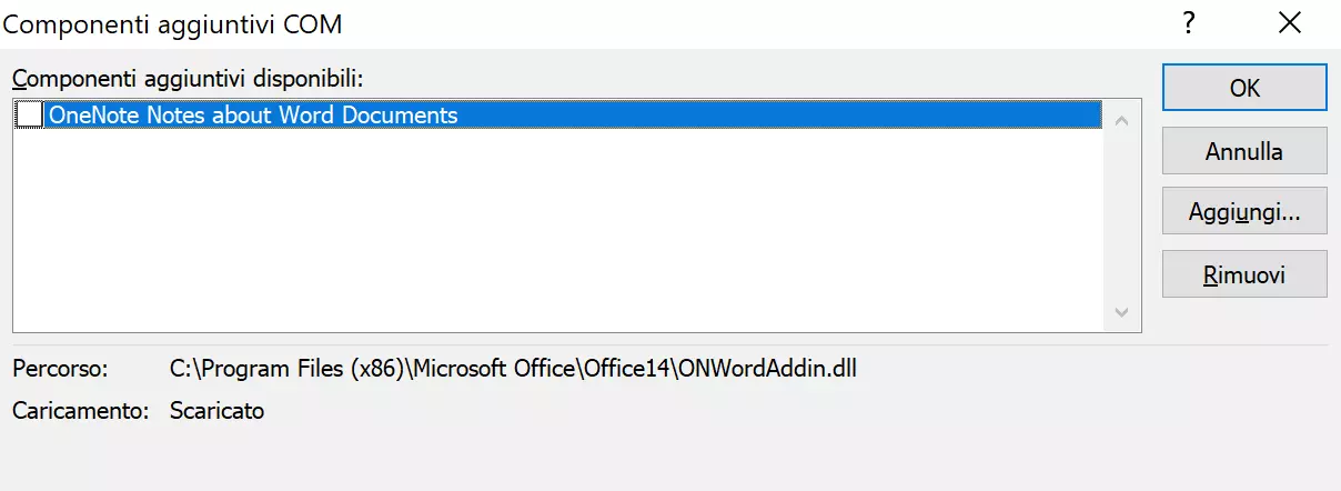 Disattivare i componenti aggiuntivi COM