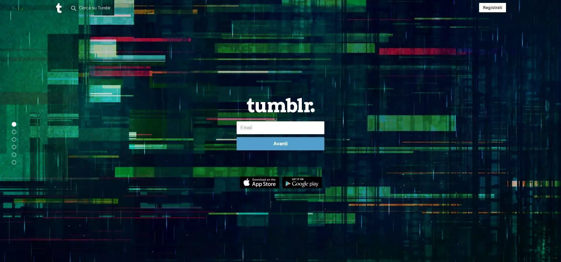 La pagina iniziale di Tumblr in italiano