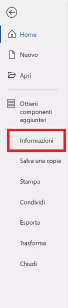 Word: menu “Informazioni”