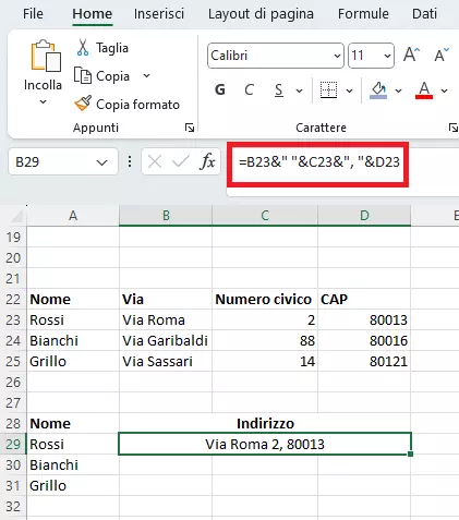 Ordinare i contenuti con segni di punteggiatura