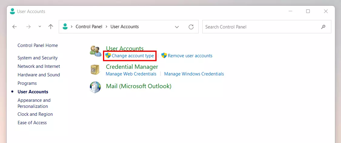 Categoria “Account utente“ in Windows 11