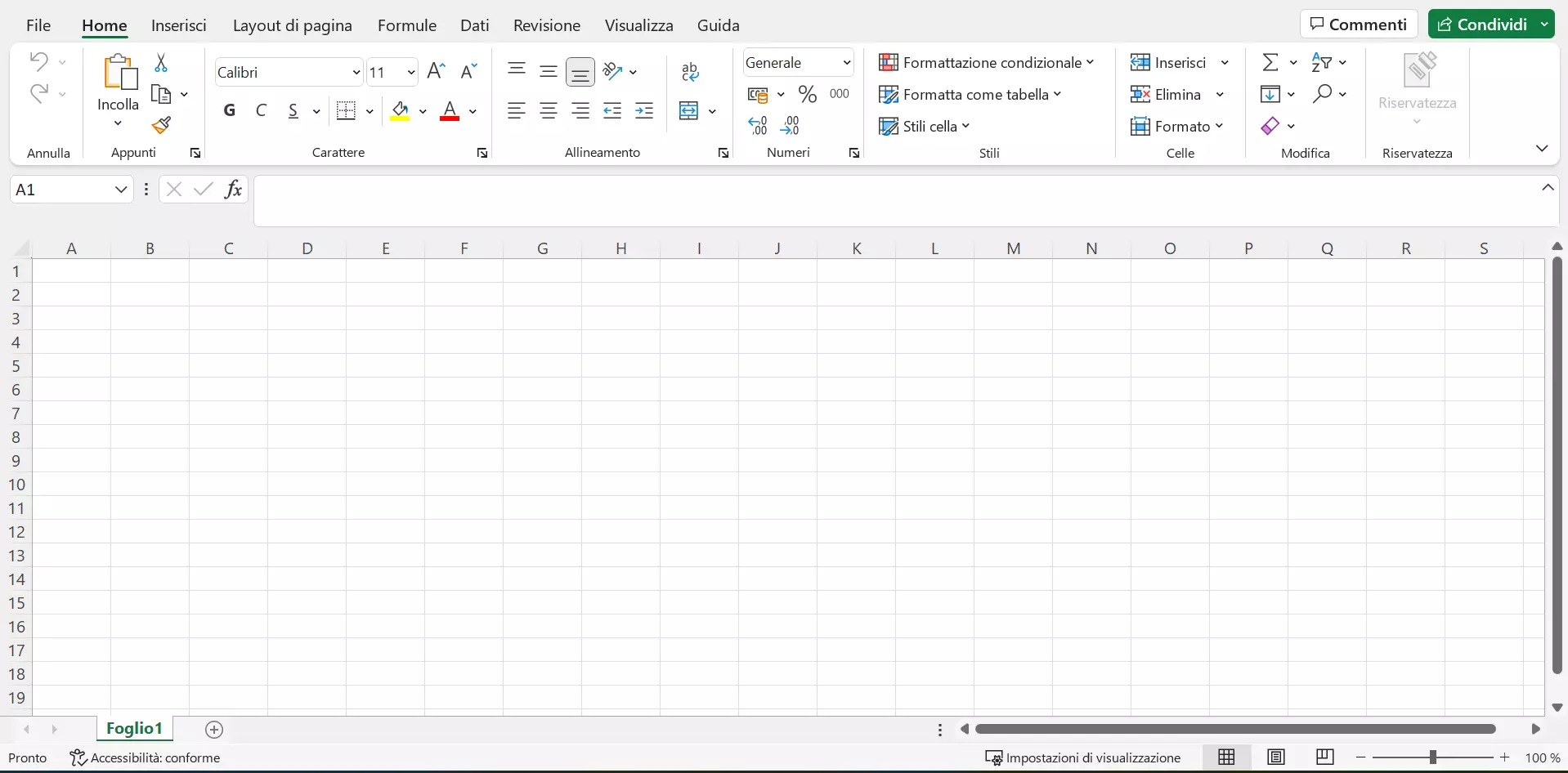 Interfaccia di Excel installato in locale