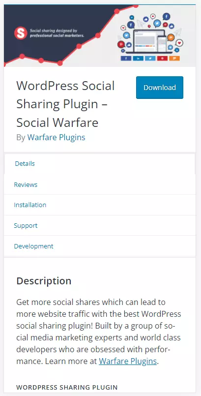 Il plugin di WordPress “Social Warfare” su wordpress.org