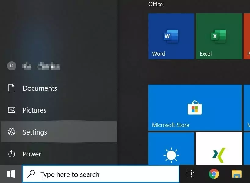 Pulsante per richiamare le impostazioni di Windows