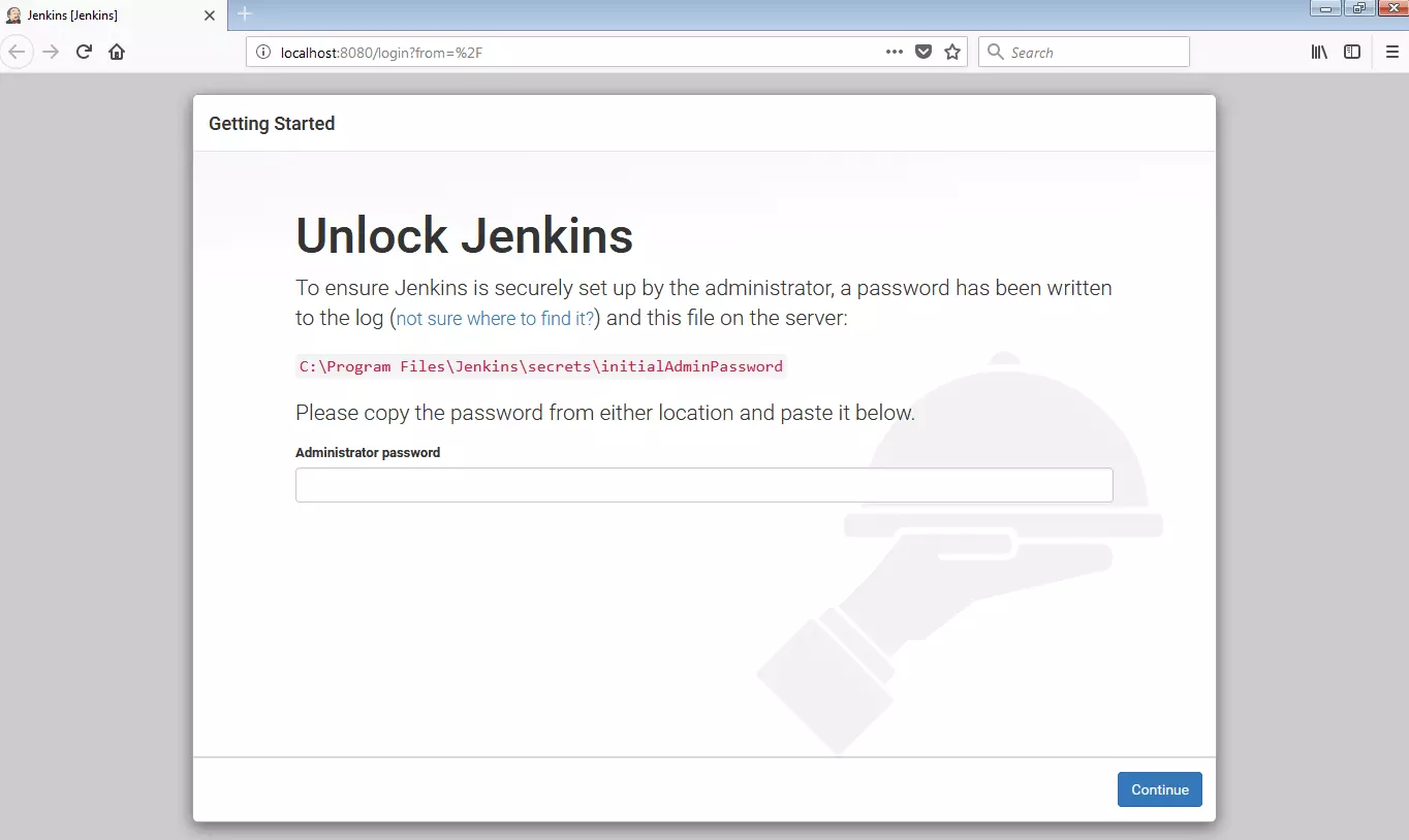 Richiesta per sbloccare l'installazione di Jenkins