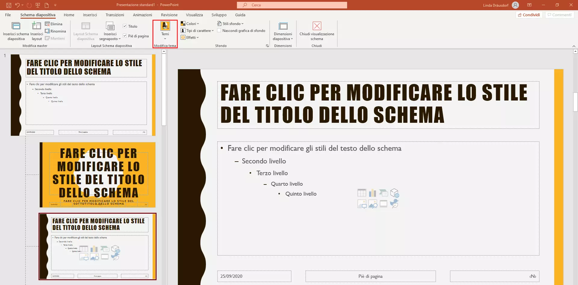 Diapositiva master con un modello di design in PowerPoint