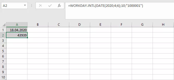 Versione estesa della funzione GIORNO.LAVORATIVO