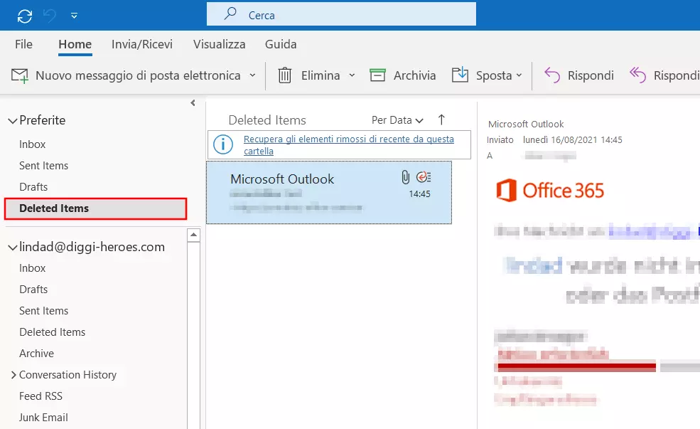La cartella “Posta eliminata”