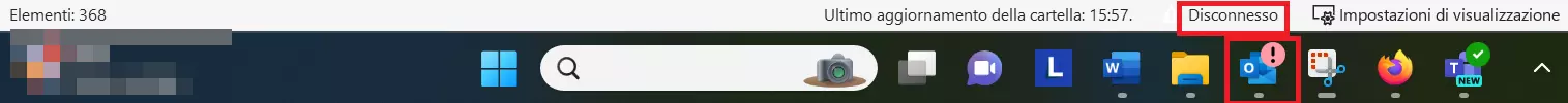 Barra di stato di Outlook: disconnesso