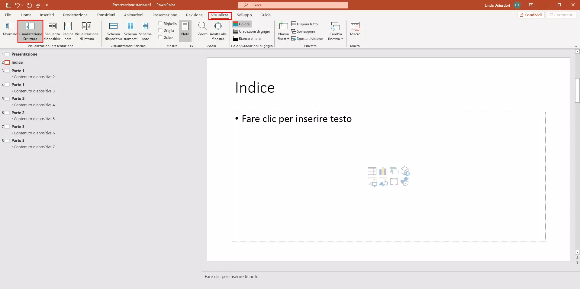 Indice di PowerPoint: visualizzazione struttura